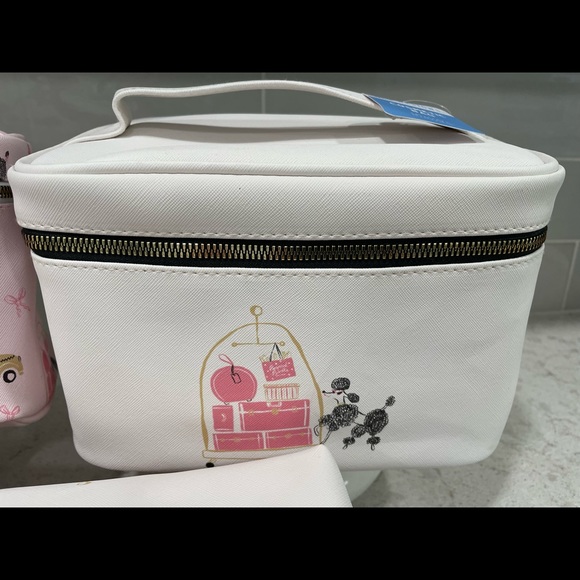Pink Poodle Dog CHOOSE Train Case Cosmetic Travel Zip Top Toiletry Small Makeup - Picture 2 of 9